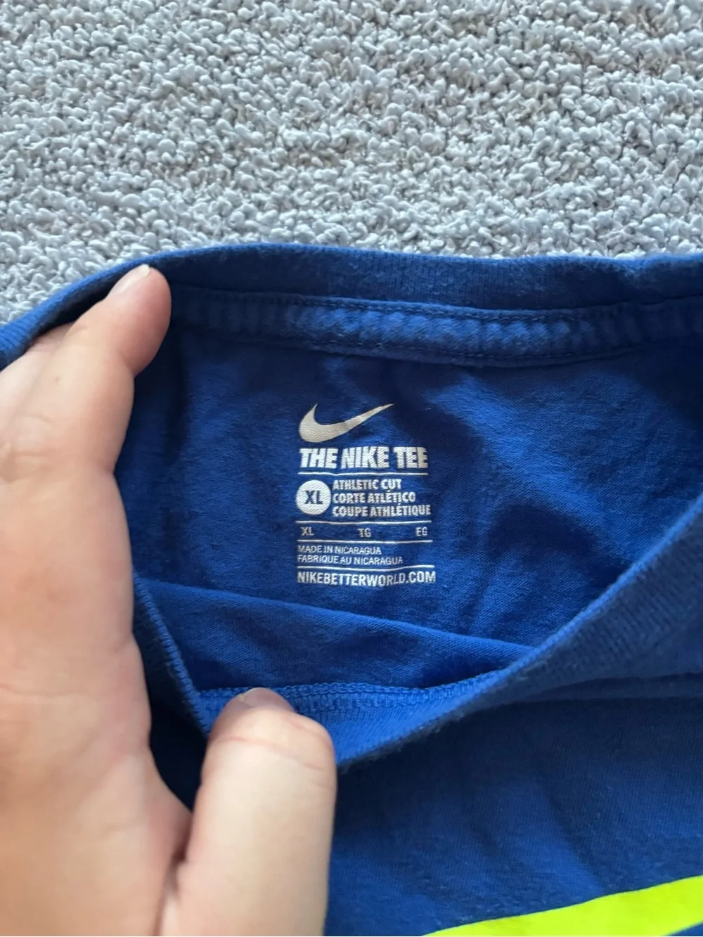 Nike Kids Blue Short Sleeve Tee with Neon Yellow Swoosh